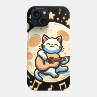 Cool and Cute Cat Playing Guitar under the Moon design Phone Case