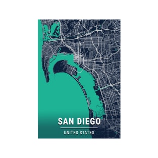 San Diego Blue Dark Color City Map T-Shirt