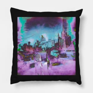 Broken City -Glitch Art Abstract Pillow