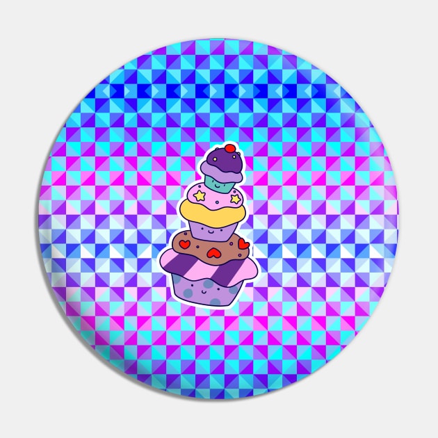Cupcake Pile Holographic Checkered Pattern Pin by saradaboru