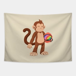 Monkey astronaut rainbow helmet Tapestry