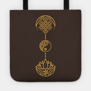 Spiritual Symbols - Yin Yang - Lotus - Unalome - Gold Tote