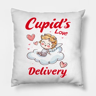 Cupid's Love Delivery: Pretty in Pink, Red, and Yellow - Adorable Cartoon for Valentine's Day Pillow