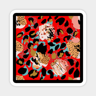 Modern abstract rose and leopard texture red Magnet