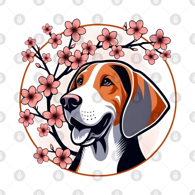 American English Coonhound Enjoys Spring Cherry Blossoms by ArtRUs