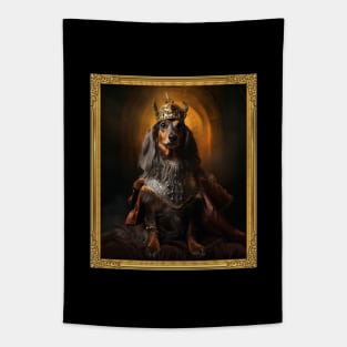 Distinguished Long Haired Dachshund - Medieval German King (Framed) Tapestry