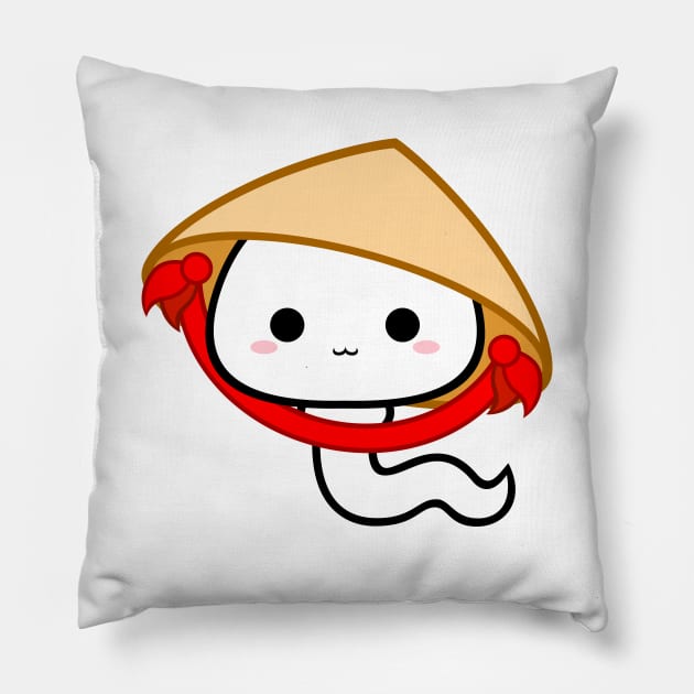 Cute Kawaii Sperm wear Vietnamese Hat Pillow by alien3287