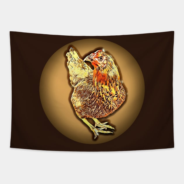 Golden Hen looking at you Tapestry by GribouilleTherapie