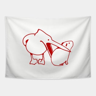 Minimalist art of a funny event with Pelican and Capybara in red ink Tapestry