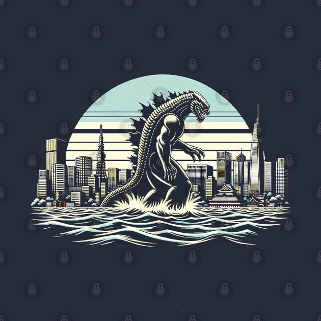 Vintage Godzilla Roars: Classic Sci-Fi Godzilla T-Shirt Design by Klimek Prints