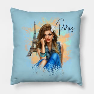 Girl dreams of Paris Pillow