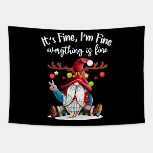 It's Fine I'm Fine Everything Is Fine Gnome Christmas Lights Tapestry