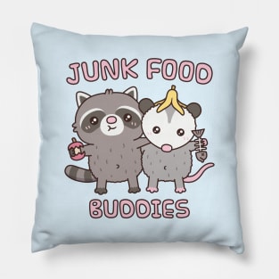 Cute Raccoon And Opossum Junk Food Buddies Funny Pillow