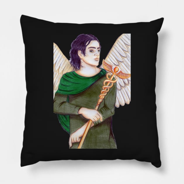 Archangel Raphael the Healer- Dark Blue Pillow by EarthSoul