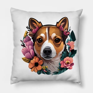 Dog With Flowers Pillow