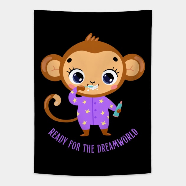 Ready for the dream world Hello little monkey in pajamas washing teeth cute baby outfit Tapestry by BoogieCreates