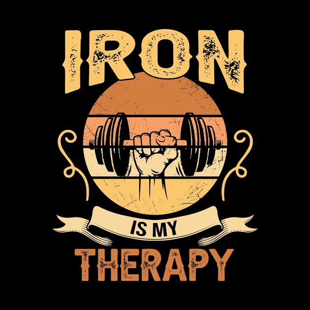 Powerlifting Strongman Tshirt - Iron Is My Therapy Power Lifting T shirts Funny by paynegabriel