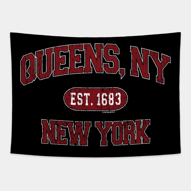 Queens NY Arch Distress Basic Retro Print Tapestry by FireflyCreative