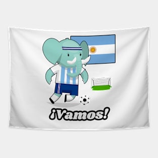 ⚽ Argentina Football, Cute Elephant Scores a Goal, Team Spirit Tapestry