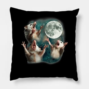 Three Possum Moon  3 Opossum Weird Cursed Meme Pillow