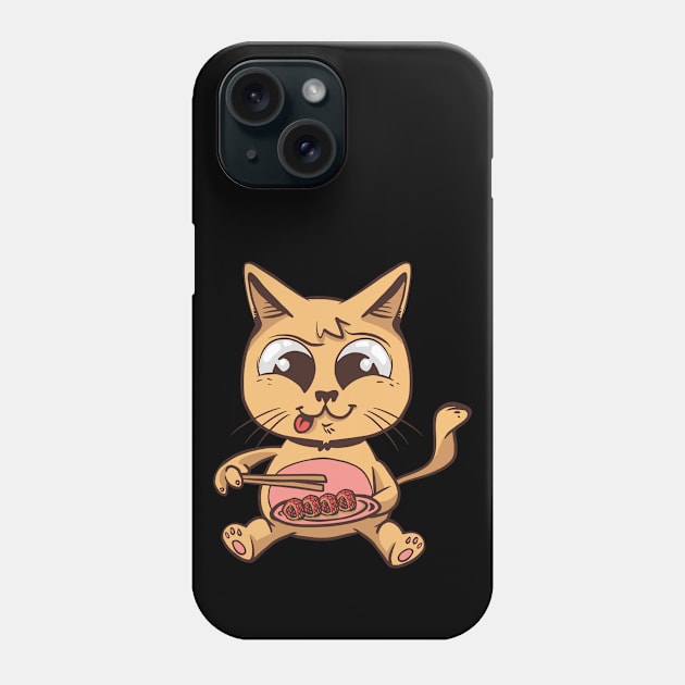 Cute Cat Eating Sushi Phone Case by OnepixArt