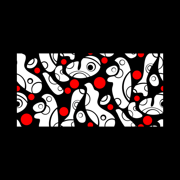 Whale Sonic White and Red on Black Horizontal by ArtticArlo