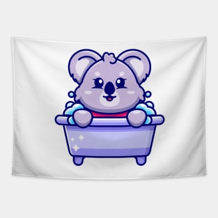 Cute koala in a bathtub cartoon character Tapestry