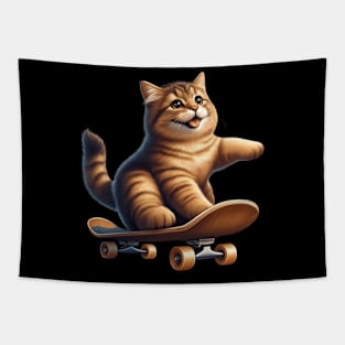 Skateboarding Kitten Sports Skateboarder Cute Ginger Cat Tapestry