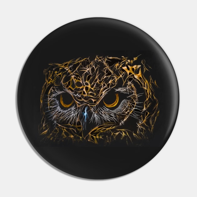 Gold Owl Spiritual Dark Portrait Pin by SKornackiArt