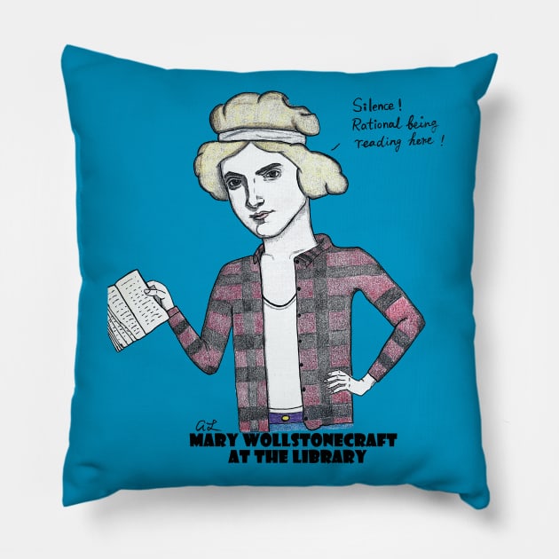 Mary Wollstonecraft At The Library Pillow by ZorroTheCat