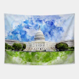 United States Capitol in Washington DC Watercolor - 01 Tapestry