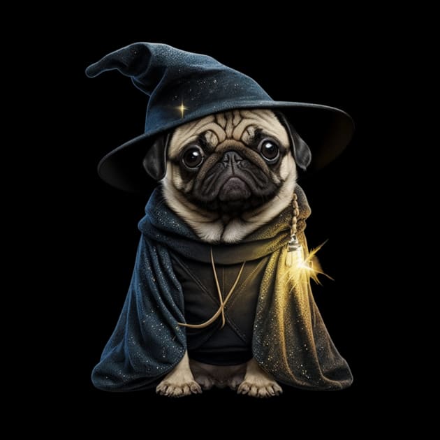 cute pug wizard in robe - adorable pug dressed up as wizard costume by WoodShop93