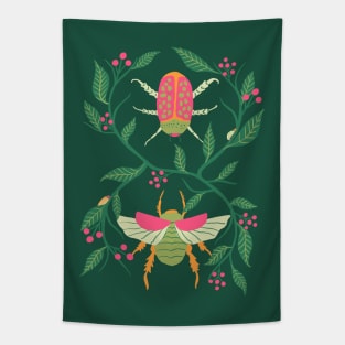 Pink and Green Garden Beetles Tapestry