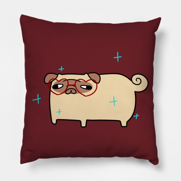 Heart Glasses Pug Pillow by saradaboru