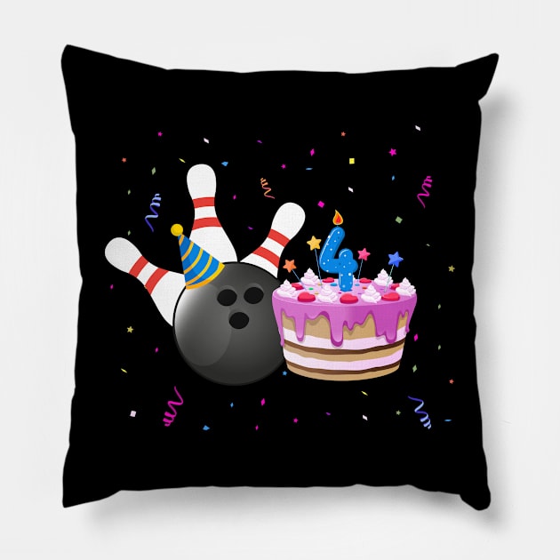 Bowling 4th Birthday Bday Party Kids 4 years Old Bowler Pillow by Msafi