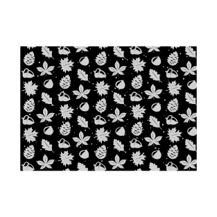 Grey Graphic Nature Pattern on Black Background T-Shirt