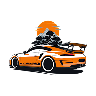 Orange GT3 RS Sports Car Mountains T-Shirt