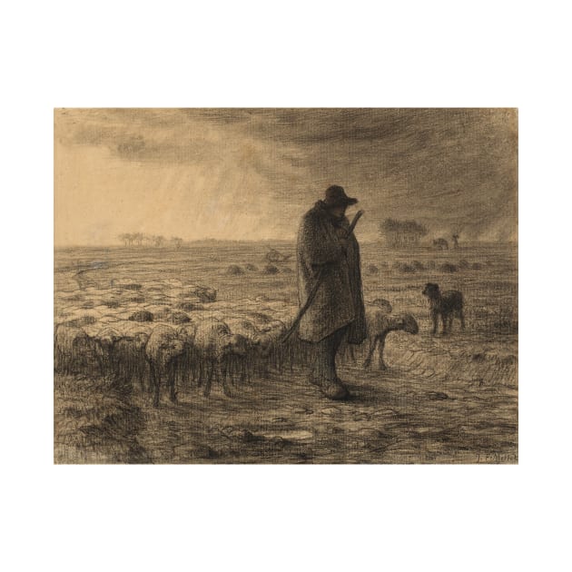 Shepherd Returning With His Flock by Jean-Francois Millet by Classic Art Stall