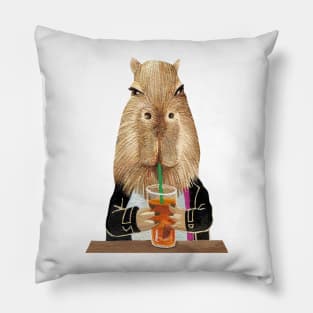 Capybara drinking Cocktail Pillow