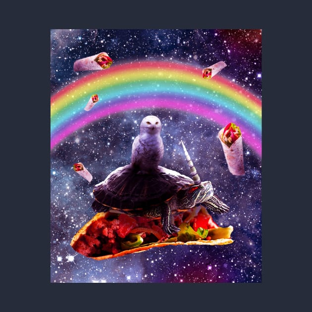 Snowy Owl Riding Unicorn Turtle on Burrito by Random Galaxy