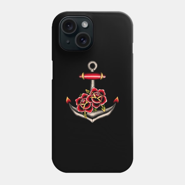 Anchor With Roses Sailor Traditional Tattoo Phone Case by Trippycollage