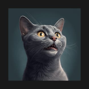 Illustration of handsome grey haired cat looking to the side T-Shirt