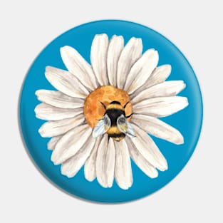 Honey Bee on Daisy Flower in Watercolor Pin