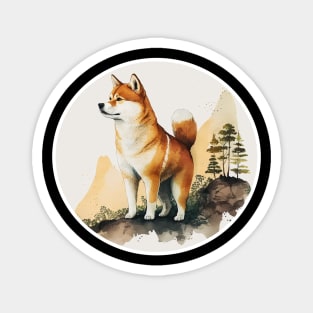 Shiba Inu Dog, Mountain Outdoor, Forest Magnet