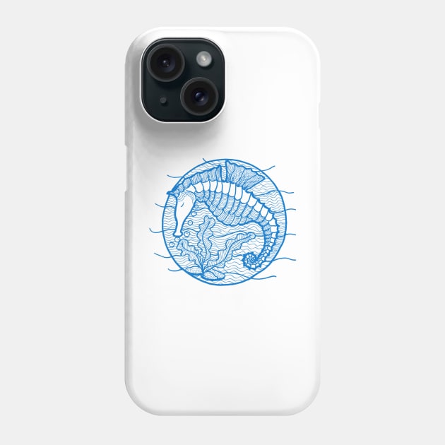 Seahorse graphic in blue ink Phone Case by Puddle Lane Art