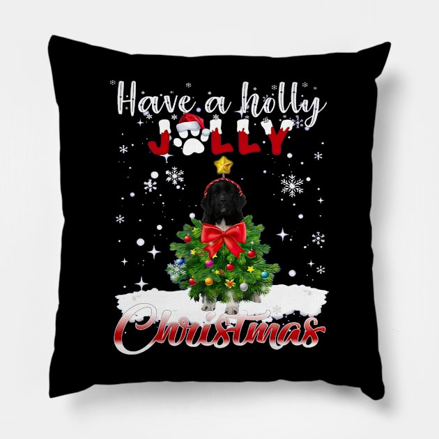 Have A Holly Jolly Christmas Newfoundland Dog Xmas Tree Pillow by cyberpunk art