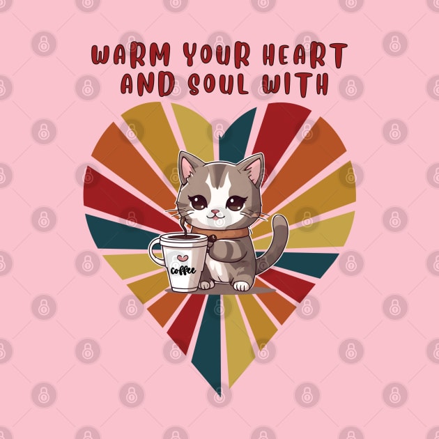 Warm your heart and soul with Cat and coffee KAWAII by KIRBY-Z Studio