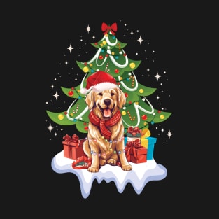 Merry Christmas Tree With Golden Retriever Dog T-Shirt