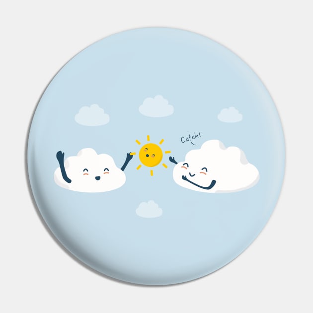 Sun and Clouds Kawaii Style Pin by happinessinatee