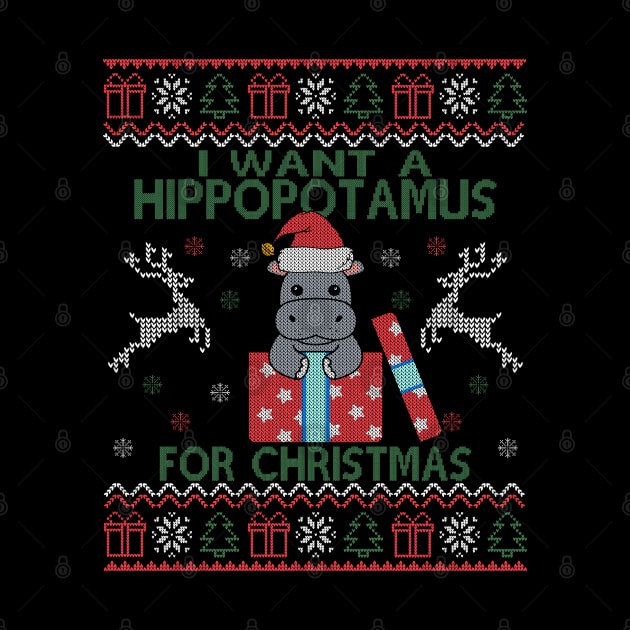 I Want A Hippopotamus For Christmas Cute Hippo Merry Xmas Ugly by Herotee